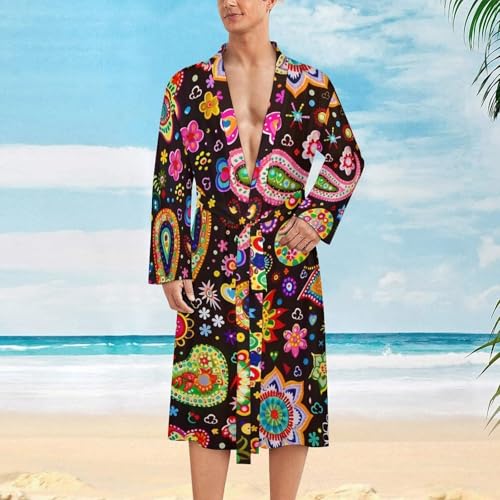 Paisley Flowers Funny Men's Robe Soft Lightweight Bathrobe Long-sleeve Spa Robes2