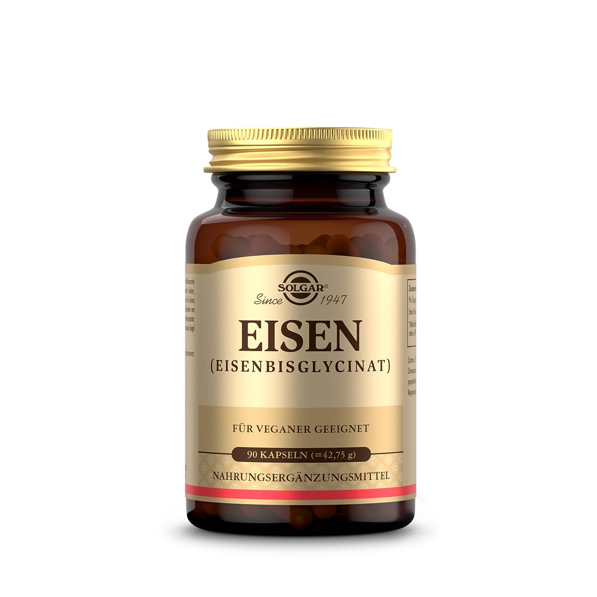 SOLGAR® Eisen | 20 mg Eisen als patentiertes Eisenbisglycinat pro Tagesportion | Magenfreundliche organische Verbindung | 90 vegane Kapseln für 3 Monate