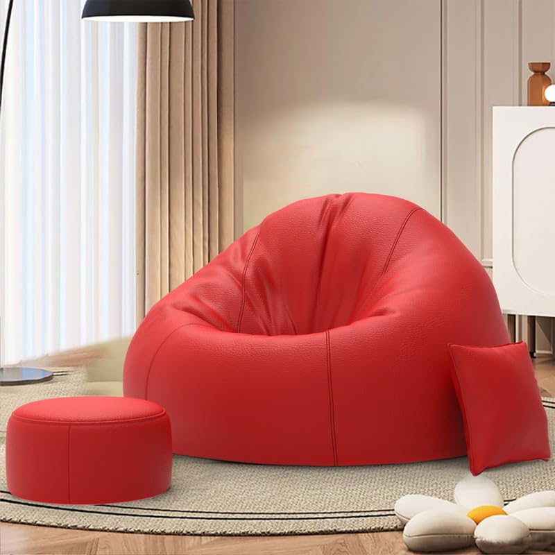 Image of Biggie Bean Bag with Beans Filled 6XL The Evergreen Classics Bean Sofa-Crafted for Comfort-Styled for Elegance with Free Cushion & Footrest (Matching Color : Leatherette Red)