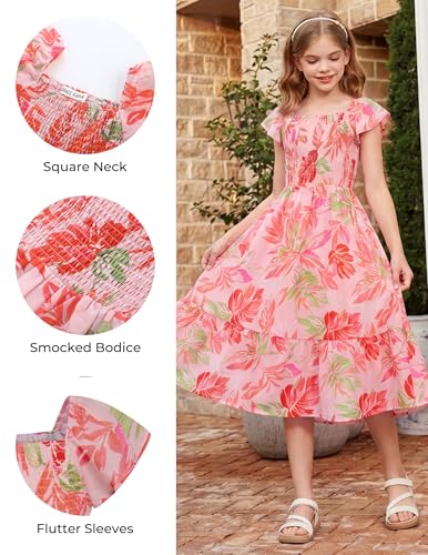 GRACE KARIN Girls Summer Hawaiian Dresses Size 10 Tween Girl Floral Easter Dress Kids Spring Maxi Party Dress,Blush — view 4