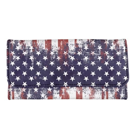 Image of AFPANQZ Womens Wallets, Leather Trifold Multi Card Holder Slots Wallet, American Stripe Elegant Clutch Phone Holder Zip Inner Pocket Multi-Cards Slots Large Travel Wallet