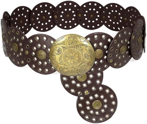Wide Disc Belt for Women Boho PU Leather Disk Belts for Dresses