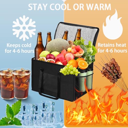 Groß Kühltasche Faltbar 50L Isoliertasche Kühlbox Kühlkorb für Essen, Groß Picknicktasche Thermotasche für Outdoor BBQ Camping,Einkaufen,45X31X36cm