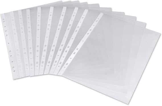 Pixel® A4 60 Micron Glass Clear Transprent Strong Punched Polypockets Poly Pockets Plastic Wallet Sleeve (Pack of 100)