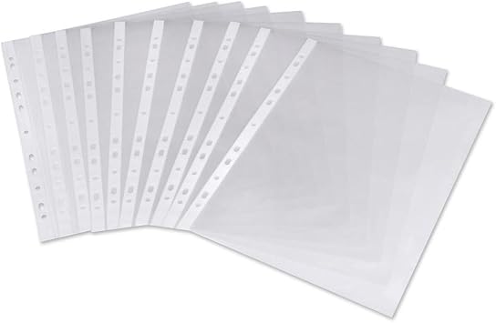 Pixel® A4 60 Micron Glass Clear Transprent Strong Punched Polypockets Poly Pockets Plastic Wallet Sleeve (Pack of 100)