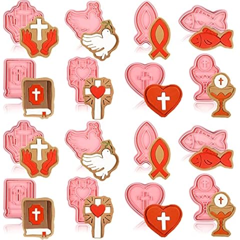 16 Pcs Christmas Cookie Cutters with Plunger Stamps Religious Cookie Stamps 3D Cross Shape Biscuit Cutter Christian Funny Cartoon Cookie Stamps for Baking DIY Cookie Supplies (Religious Style) Cover