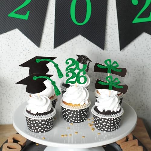 Image of 2026 Green Glitter Graduation Cupcake Topper
