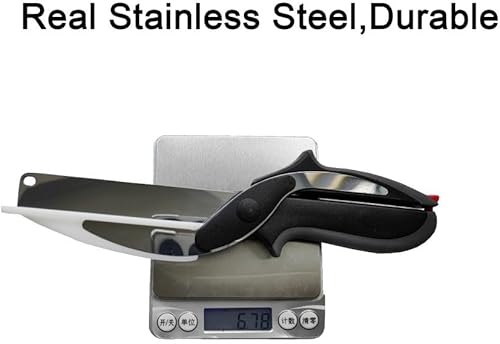 Miniatura 2 de Tijeras para verduras, cortador de alimentos, tijeras de ensalada de acero inoxidable con tabla de cortar integrada, cuchillo de cocina de corte
