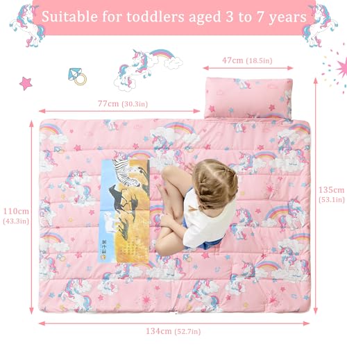 Image of Toddler Nap Mat for Preschool 50''x30'' Sleeping Mat with Removable Pillow and Minky Blanket for Kids Ages 3-7 Roll Up Soft Sleeping Bag for Boys Girls Kindergarten Daycare Sleepover