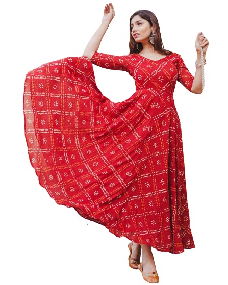 GenericWomen Bhandej Print Flared Kurta