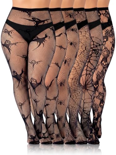 Image of Geyoga 6 Pcs Halloween Plus Size Fishnets Tights for Women