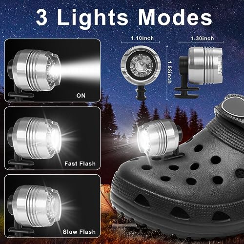 Vagocom 4Pcs Headlights for Croc Shoes LED Torch Light Charms Accessories for Adults and Kids 3 Modes Small Flashlight Headlamp Attachment for Hiking,Camping,Dog Walking(Silver) - Image 2