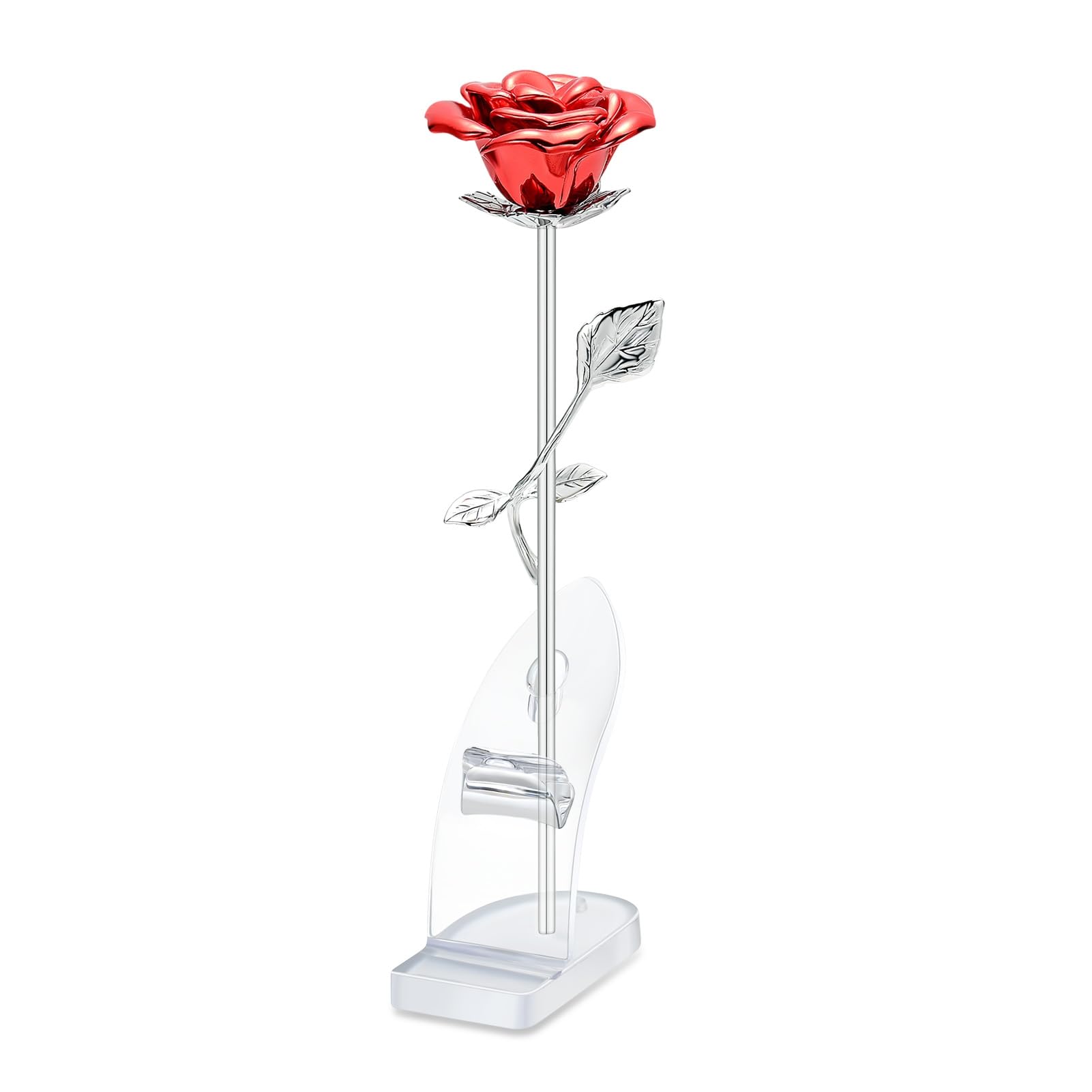 MFRZBVO Rose Flower Cremation Urn for Ashes Human Adult Female Male Stainless Steel Mini Decorative Urns for Human Ash Keepsake Memorial for Women Men (Silver-Red)