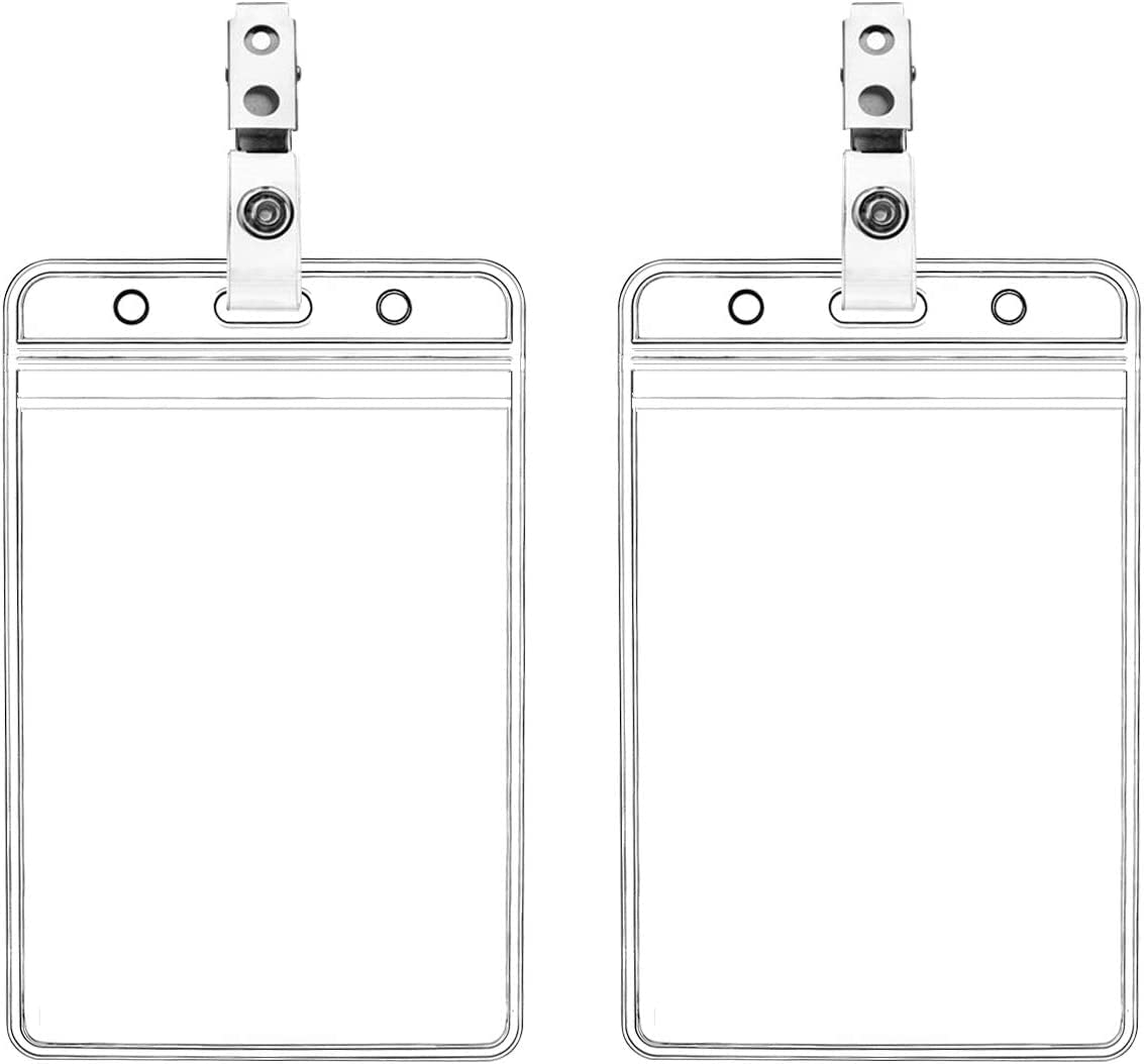 30 Pack Waterproof Vertical ID Badge Holder Vertical Clear PVC Name Holder Tags with Badge Clip Straps (30 Pack,)