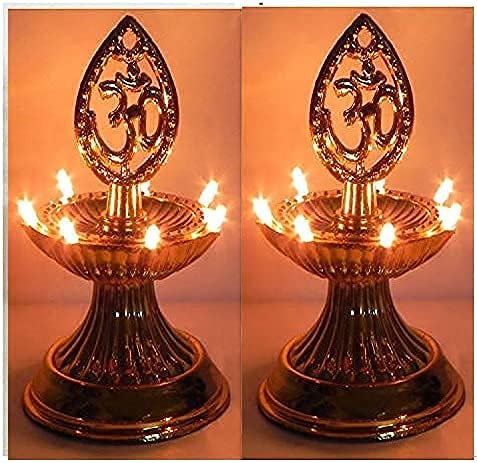 Balaji Store 1 Layer Electric Gold Lights Diya 7 Deep Deepak for Pooja Puja Mandir Diwali Festival Decoration 7 deep Diya Made in India Pack of 2 SDMN-2896