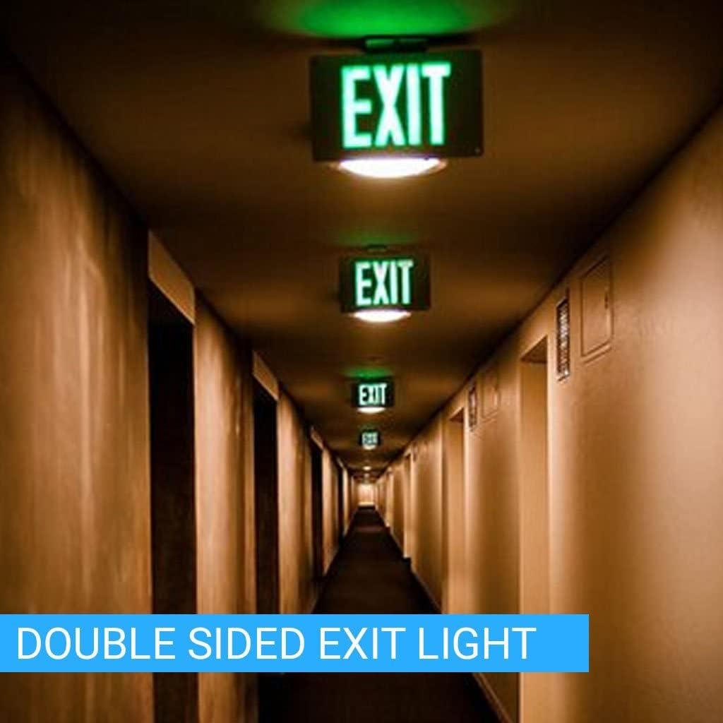 LEDMyplace 4W LED Green Lit Exit Sign Double Sided Light, 120-277 Voltage, UL Listed, Rechargeable Battery, Modern Ceiling Mount Emergency Lighting for Commercial Building, Hotel, Hospital, Corridor