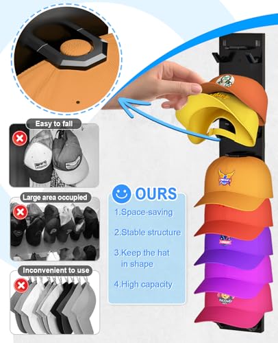 image for Eanyiikick 2 Pack Hat Organizer for Baseball Caps, Strong Adhesive Hat
