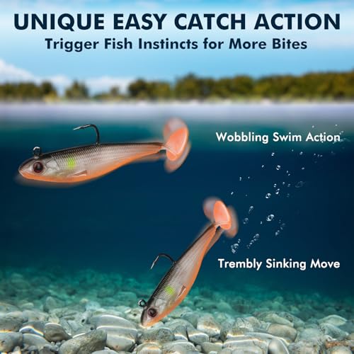 truscend easy catch pre-rigged soft lures unique vibrating swim action and trembly sinking move for more bites amazing soft swimbait for family fishing fishing lures for bass trout crappie walleye