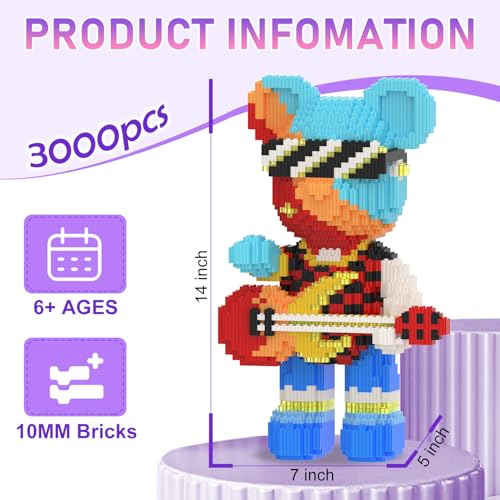 MIKIJOYS Bear Building Blocks with Organizer Bins (3000PCS), Fluorescent Bricks & Stroage Drawer, Gift for Adults & Kids, Ideal for Home & Office Decor, QR Code User Manual, 8883 - Image 2