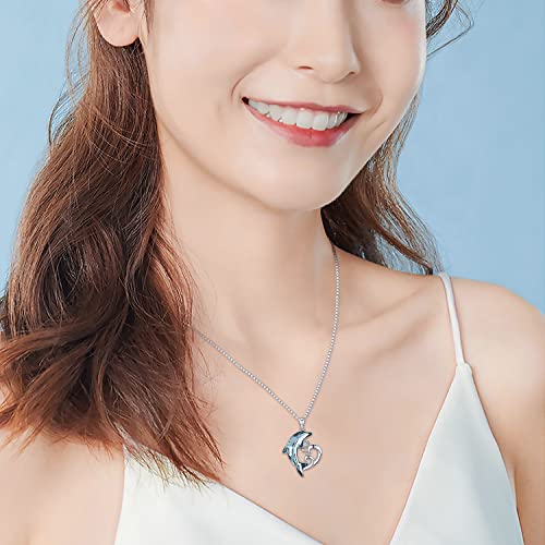 TwoAnts Sterling Silver Dolphin Pendant Necklace with Blue Crystal Dolphin Beach Themed Ocean Wave Jewelry for Women or Daughter's Birthday2