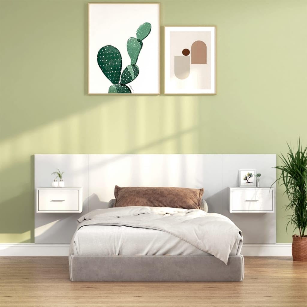 vidaXL Cabecero de Cama Cabezal Dormitorio Estructura Habitación Mobiliario Muebles Decoración Adorno con Mesitas Madera Contrachapada Blanco