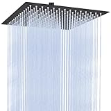 Auralum Spruzzatore doccia 25 x 25 cm quadrato, soffione doccia a pioggia in acciaio inox 304, grande soffione per doccia girevole a 360°, autopulente/anticalcare, nero