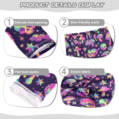 Wusikd Colorful Mushrooms Girls' Leggings Toddler Doodles Skulls Stars Kids Yoga Pants Dance Active Tights 4T3