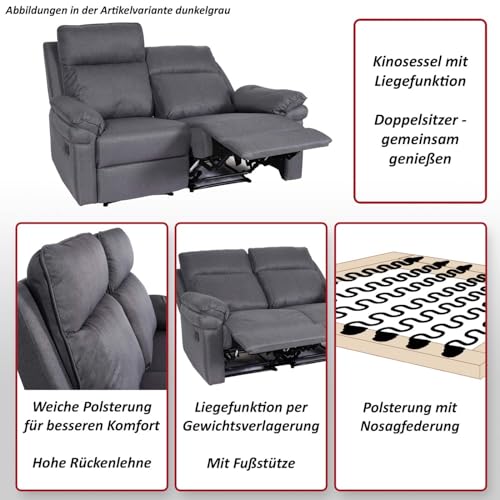 Mendler 2er Kinosessel HWC-L94, Relaxsessel Fernsehsessel Sofa, Armlehne Liegefunktion Nosagfederung Stoff/Textil - dunkelgrau – Bild 4