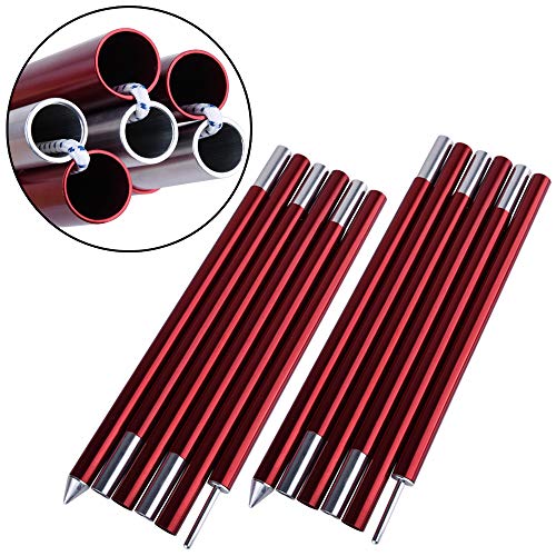 Gotureコンパクトタープポール 180cm 6本継選べる 2本セット 7075アルミ軽量 収納袋付 レッド