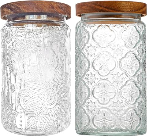 La Mejor Selección de Envase hermetico favoritos de las personas. 43 CEJGXOZ Tarro de cristal vintage, 2 Envases de vidrio de 34oz con tapa hermética, Recipientes de cocina, Tarro de cristal para mostrador de cocina, despensa, café en grano,...