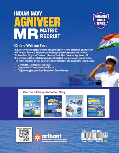 Image of Arihant Indian Navy Agniveer MR (Matric Recruit) Exam | Complete Syllabus Coverage, Chapterwise PYQs, Maths Formulas