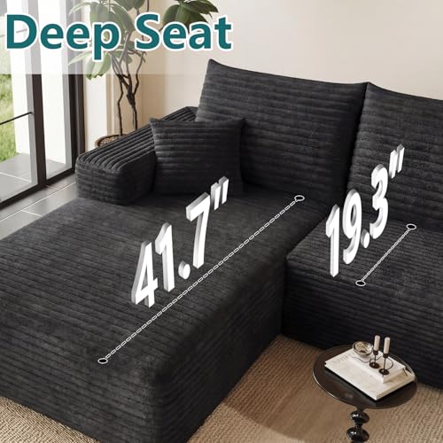 Image of 95 inch Modular Sectional Couch, Boneless L Shaped Cloud Sofa with Chaise Lounge, Corduroy Upholstered Couches Memory Foam Deep Seat, No Assembly Required, Ideal for Living Room(Black, Left Facing)