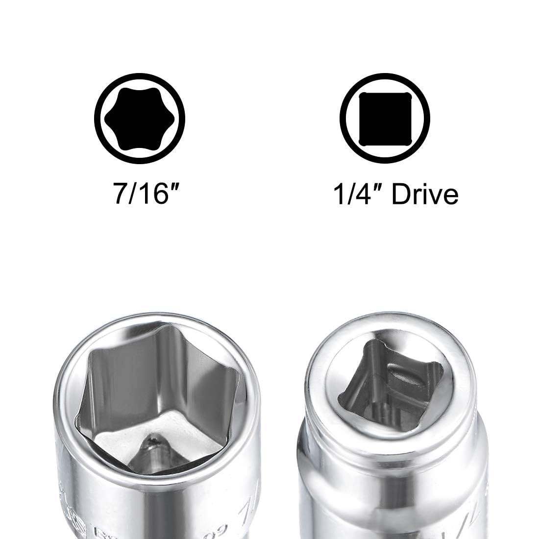 TOP-VIGOR 1/4-inch Drive 7/16-inch 6-Point Shallow Socket, Cr-V Drive Socket for Auto Repairing and Household - Image 3