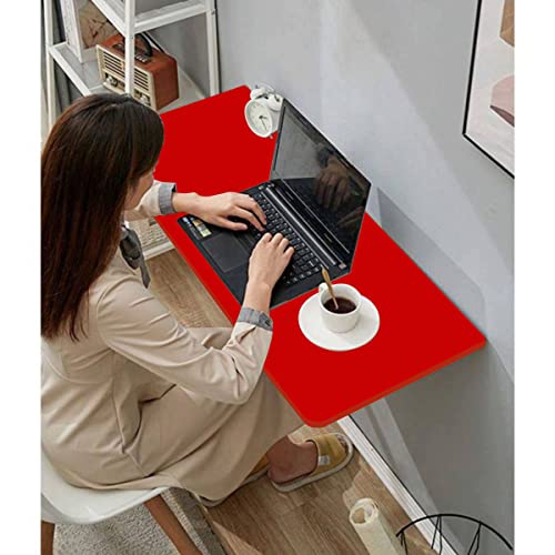Image of QARA Solid Wood Wall Mounted Folding Round Corner Study Table| Wall Mount Table with Drawer | Foldable Laptop Desk for Home and Office Computer (Red, 16 x 32 inch)