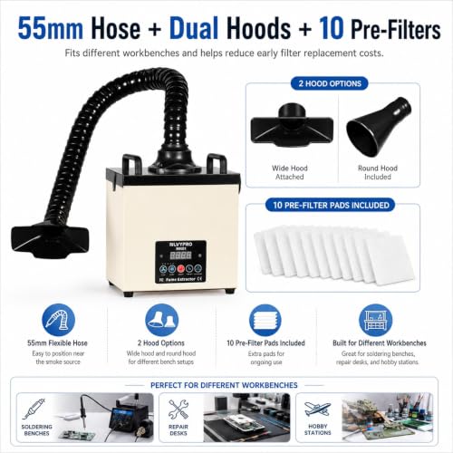 Image of MN01 Solder Fume Extractor, 105W 155 CFM LED Remote Filter Alert | Fume extractor soldering, nail tech and laser cutter smoke, 3-layer filter captures 99.97% particles, LED alert, remote