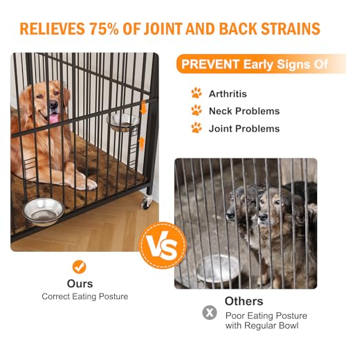 Small-Dog-Crate-Furniture-Wooden-Dog-Kennel-Indoor-with-Adjustable-Height-Feeder-Heavy-Duty-Dog-Crate-with-360-Wheels-for-Easy-Mobility-Sturdy-Metal-32-L-x-205-W-x-215-H-Rustic-Brown - Cucciolini Doodles Small-Dog-Crate-Furniture-Wooden-Dog-Kennel-Indoor-with-Adjustable-Height-Feeder-Heavy-Duty-Dog-Crate-with-360-Wheels-for-Easy-Mobility-Sturdy-Metal-32-L-x-205-W-x-215-H-Rustic-Brown