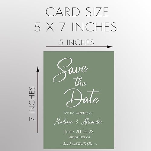 Miniatura 8 de Tarjetas con texto en inglés Save the Date personalizadas e impresas con nombres y fecha del evento recordatorio de boda invitaciones sencillas