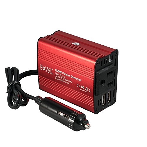 FOVAL 150W Car Power Inverter 12V DC to 110V AC Converter with 3.1A Dual USB Car Charger