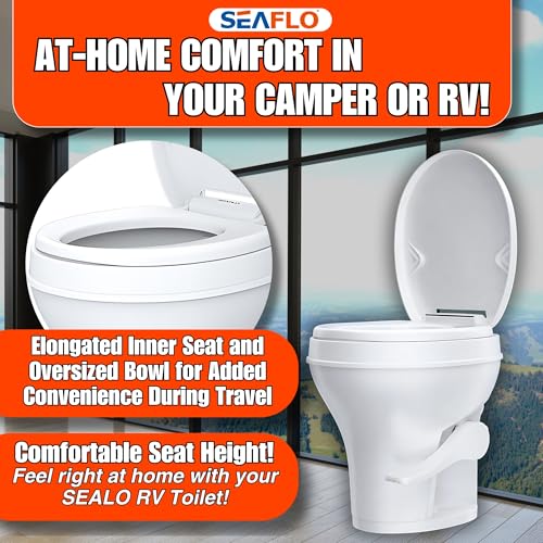 SEAFLO Residential Height Camper/RV Toilet, 18.5” Standard Height, Gravity Flush System, Foot Pedal Operation, Soft Close Seat, Easy-to-Clean Oversized Bowl, 4-Year Warranty - Image 4