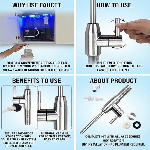 Image of High Flow 5 /16 RO Faucet for Under Cabinet Water Purifier | SS304 Stainless Steel Tap | Fast Water Dispensing | Compatible with All Type RO /UV /UF Systems | Modern Kitchen Aesthetic Design