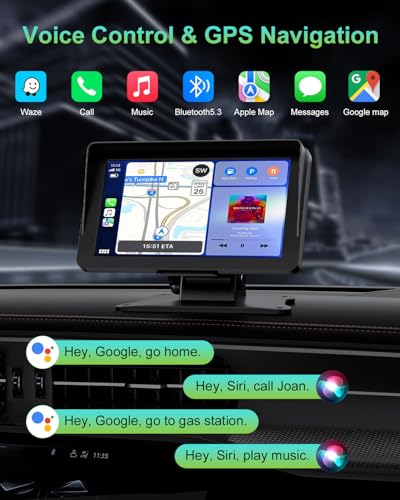 Image of Apple Carplay Screen for Car, 7 inch HD Portable Wireless Apple Carplay & Android Auto Touchscreen, with 1080P Backup Camera, Car Play Screen Tablet, GPS Navigation /Mirror Link /Bluetooth /FM /Voice Control