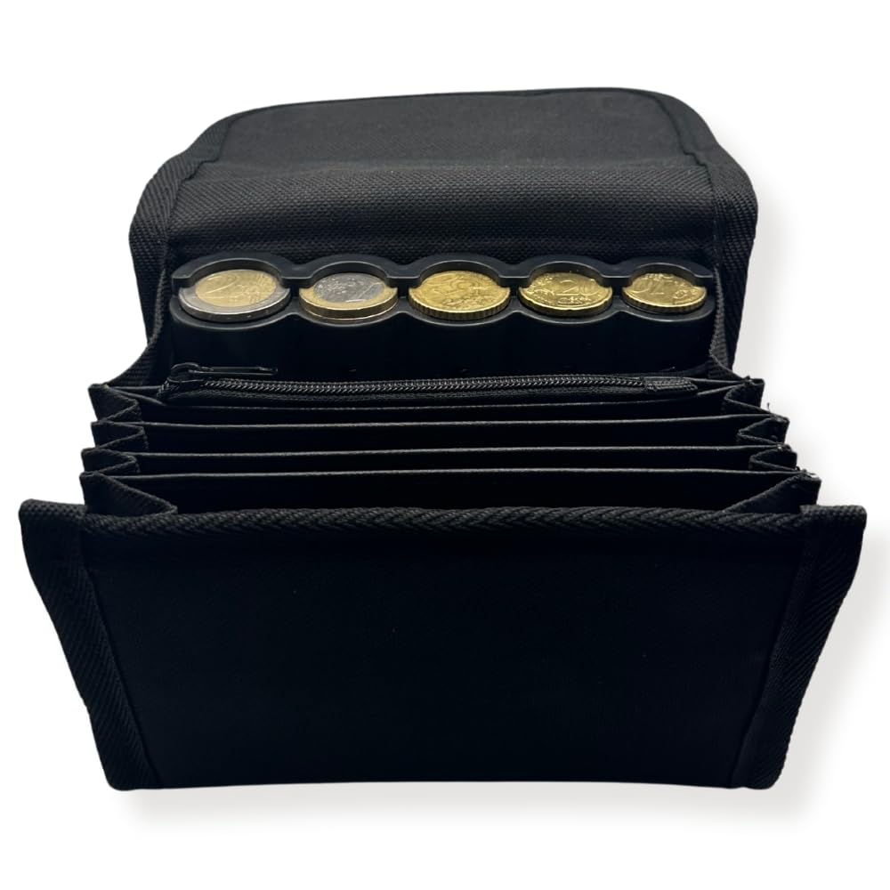 Portamonete Taxi con Chiusura Magnetica - Portamonete tassiste, Porta Monete, Comandero Ospitatore, Marsupio Cameriere con Pennarello Banconote False, Classificatore di Monete, Organizzatore di Soldi