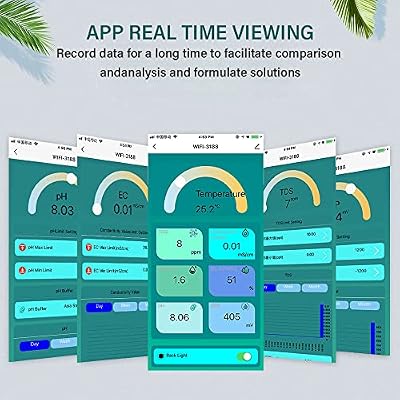 Irfora Tuya WiFi 7in1 Water Quality Tester Multi-Parameter Water Analyzer Digital Display PH/ORP/EC/PPM/CF/Humidity/Temperature Monitoring Meter for Drinking Water Aquarium Aquaculture Swimming Pool