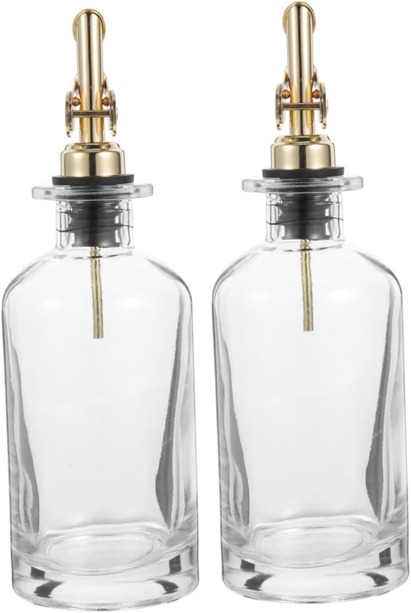 2pcs 500ml Glass Oil Dispenser Bottle with Automatic Lid, Kitchen Vinegar and Soy Sauce Container, Gold Oil Jar for Cooking and Dining
