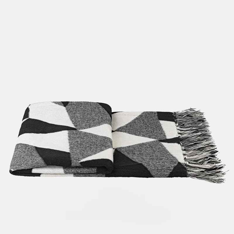 Chemin de lit en tricot torsadé noir et blanc haut de gamme