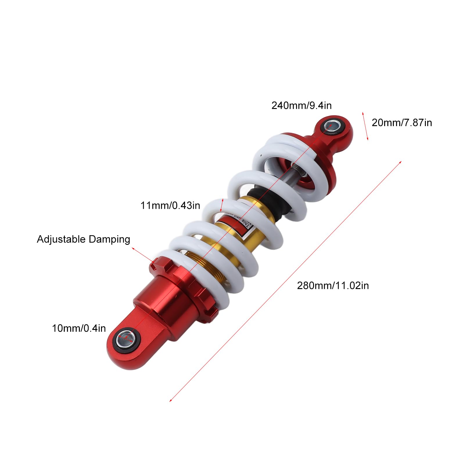 Ammortizzatore Regolabile Smorzamento Durevole per Moto ATV Scooter Fuoristrada 240 Mm 12 Mm 1 unità