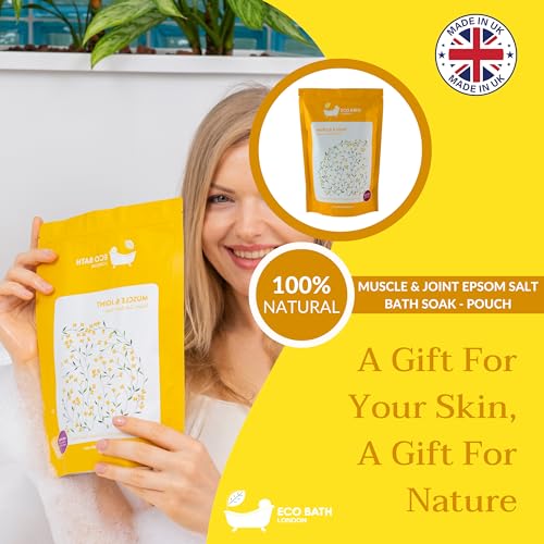 Image of Eco Bath London Muscle & Joint Epsom Salt Bath Soak - Pouch 2.2 LB (1kg) | Made in UK | Magnesium Bath Salts with Lemongrass, Peppermint, Eucalyptus and Black Pepper Oils | Bath Salt for Recovery
