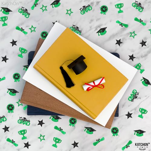 Image of KatchOn, Glitter, Green and Black Graduation Confetti - Pack of 300 | Class of 2026 Graduation | Congrats Grad Confetti for 2026 Graduation Decorations | Confetti for Graduation Table Decorations