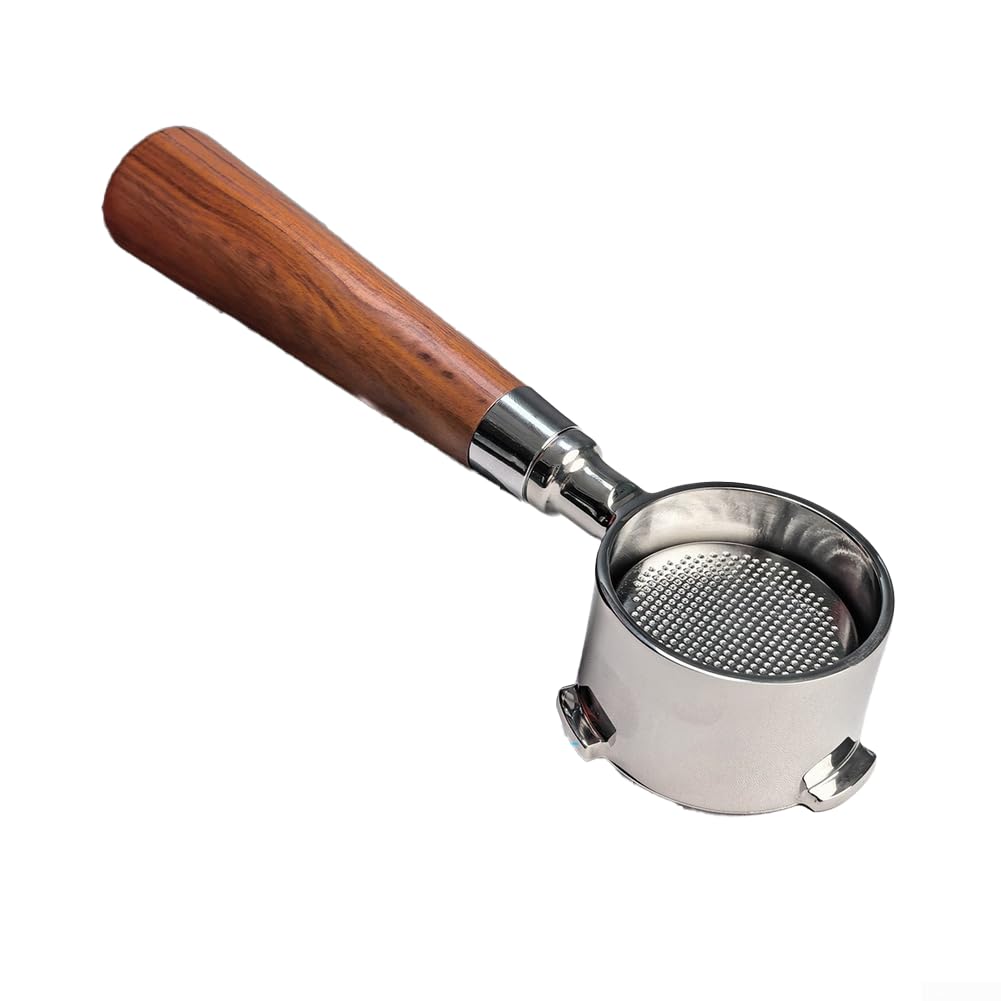 Portafiltro sin fondo de 51 mm para ECP680 ECP685 para máquina espresso, mango de madera, extracción de precisión de acero inoxidable para herramienta barista, plata