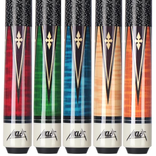 AKLOT Pool Cue Stick 58" Professional Billiard Cue Sticks Set of 5 Canadian Maple Low Deflection 18 19 20 20 21oz for Beginner with 13mm Tip